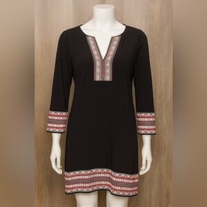 White House Black Market Black Geometric Trim Tunic Dress | Size Small